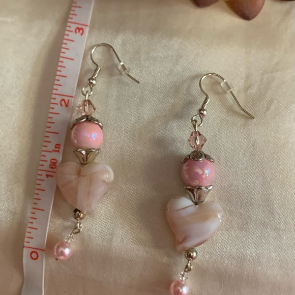 handcrafted Jewelry - Pink heart dangle earrings NWOT
